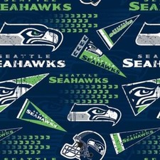 N.F.L Seattle Seahawks by Fabric Traditions - Blue Flags 60" 14449-D