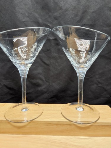 Pier 1 Slant Angled Rim Crackle Martini Glasses Set Of 2 Clear Cosmo Cocktail - Picture 12 of 12