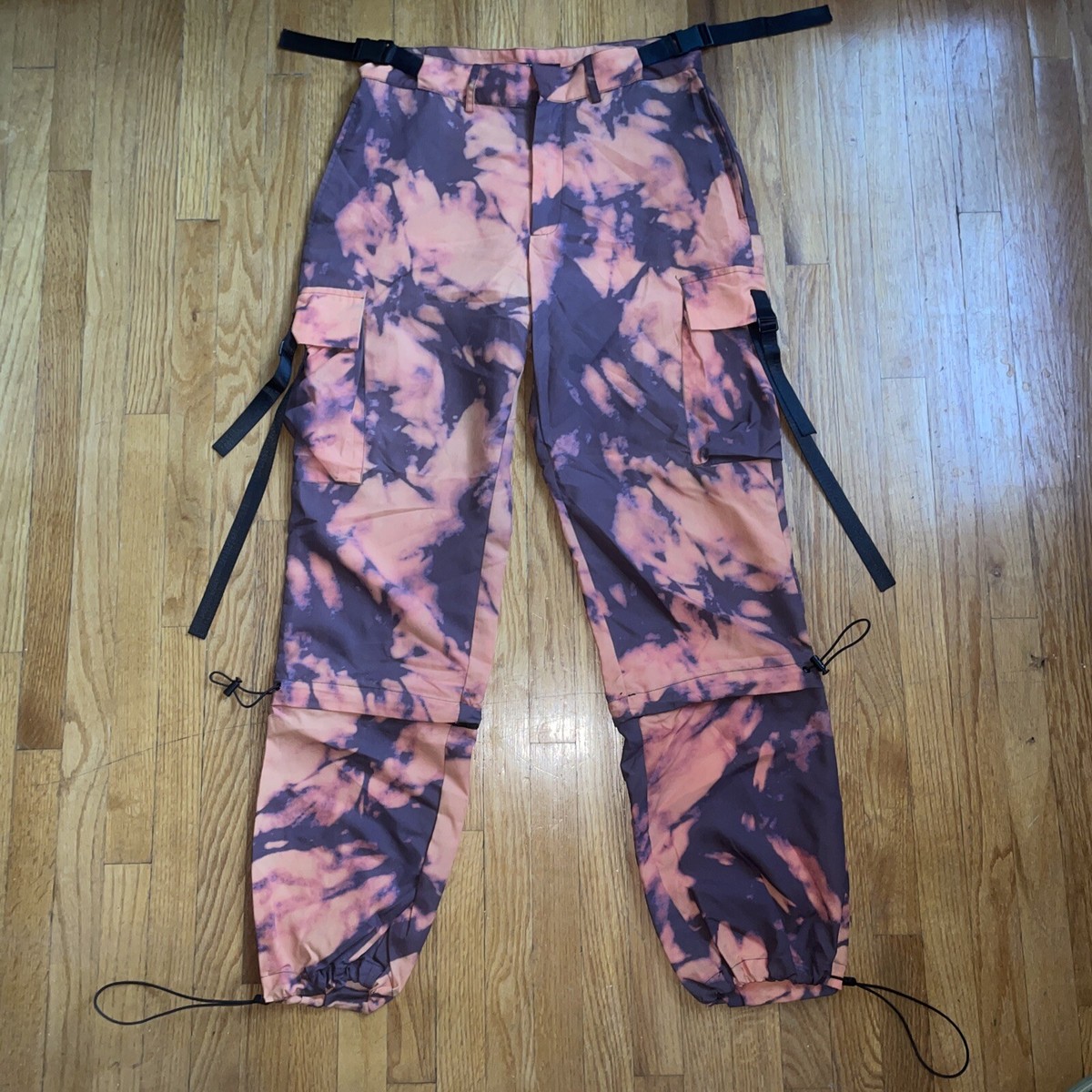 Jaded London Parachute Pants Tie Dye Rave Cargo Drawstring Zipoff