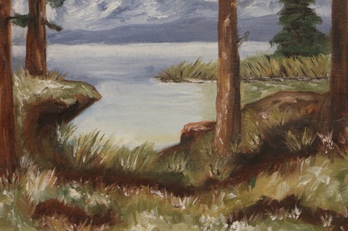 Beautiful Mountain Lake Landscape by J. Williams Oil Painting 16x12 - Picture 7 of 9