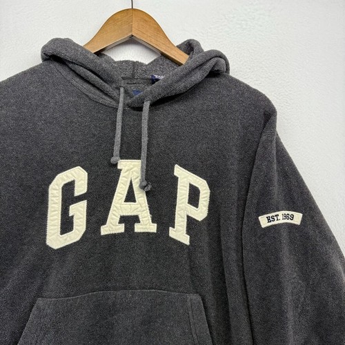 Vintage Gap Sweatshirt Men's XS Gray Hoodie Pullover Fleece Embroidered Logo y2k - Picture 2 of 10