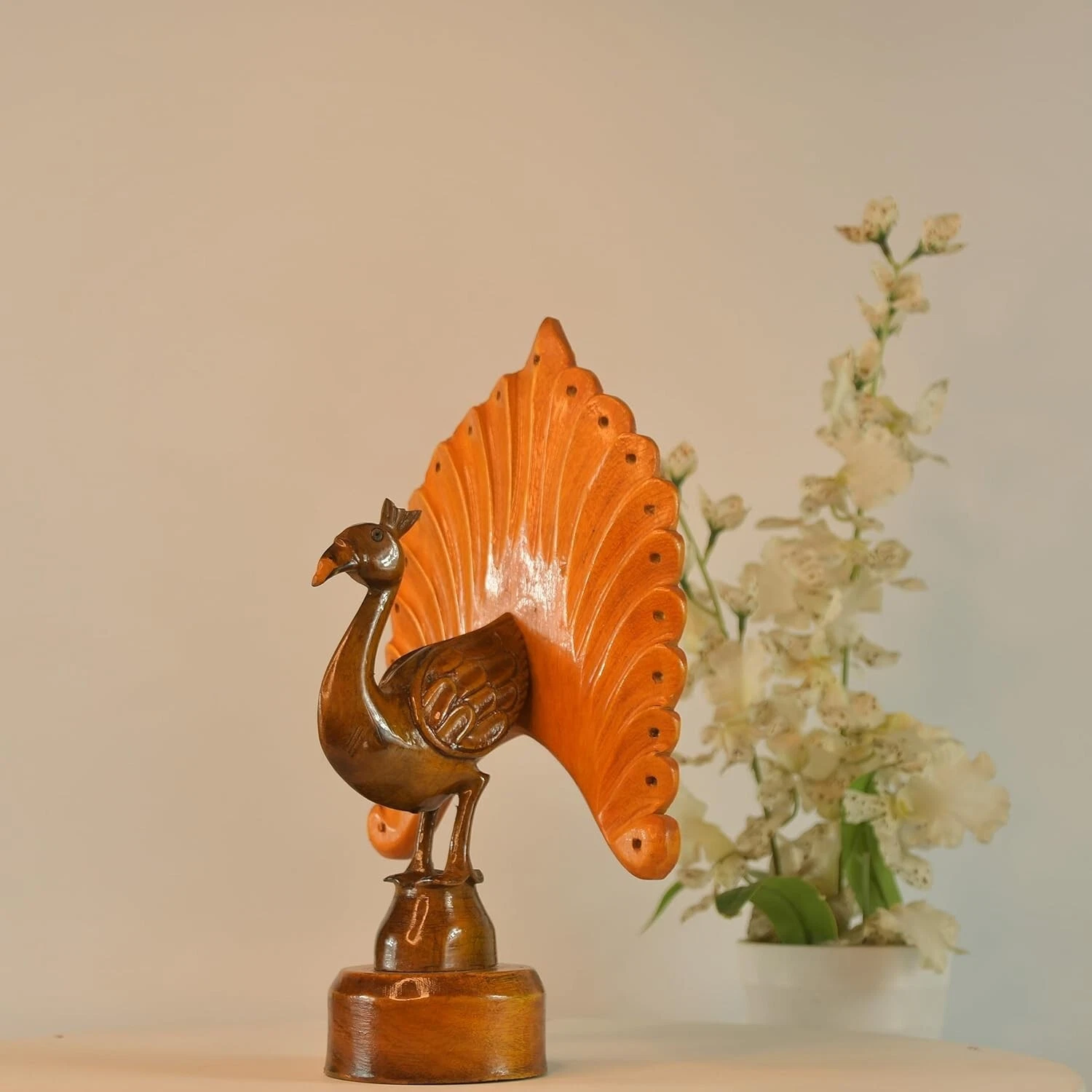 Bellissima Scultura In Legno Di Pavone Fatta A Mano