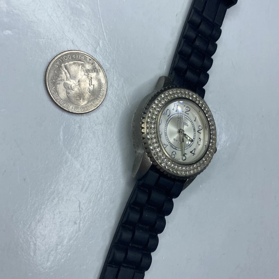 E Xanadu Cristal Plata Jalea Negra Damas Reloj De Colección Cuarzo Acero Inoxidable Funcionando Foto 3 de 4