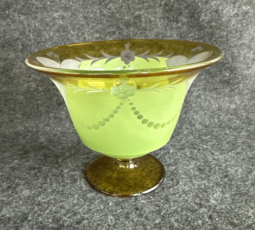 Vintage 1930 Westmoreland LOTUS Pattern Green on Amber Cut Glass Mayo Bowl - Picture 1 of 24