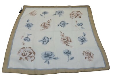 Cejon Square Brown Gray Cream Floral Print Scarf 20'' made in Italy 