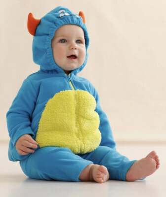 NWT Carter's 2 Pcs Halloween Blue Monster Bubble Fleece Hooded Costume 3-6 MOS