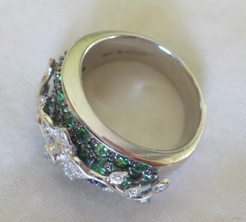 Sonia B. Anillo floral de diamantes tsavorita de oro blanco de 14K - 14,43 gms, 7,75, 1,70 quilates - Imagen 7 de 12