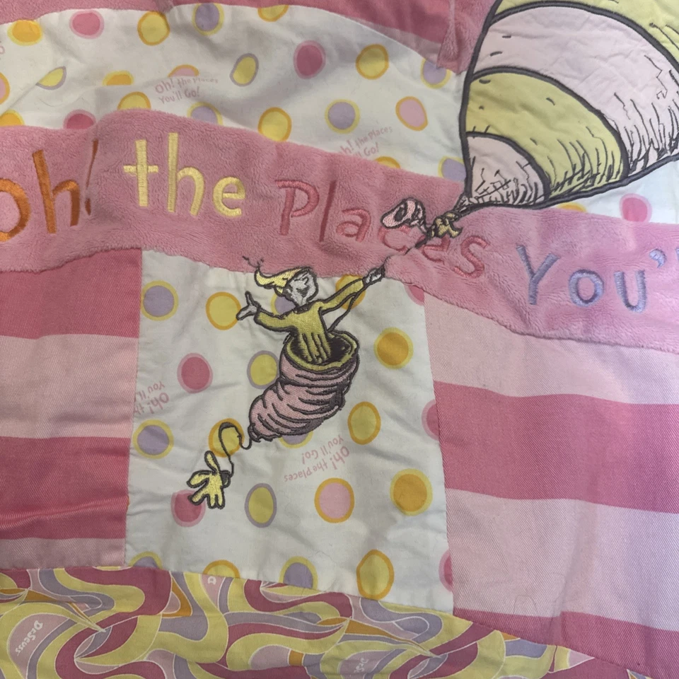 Dr. Seuss Nursery by Trend Lab Oh The Places You’ll Go Crib Quilt Comforter Pink - Image 3 of 4