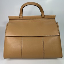 Tory Burch Block-T Leather Top Handle Satchel Bag Aged Vachetta Tan Brown 35456