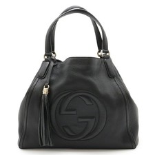 GUCCI Soho Cellarius Tote Bag Shoulder with Tassel, Leather, Black, 282309
