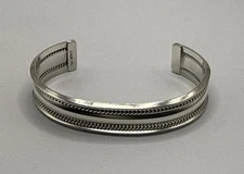 Navajo Bracelet .925 Silver Handmade Hand Stamped Signed Artist TAHE Circa 1980s