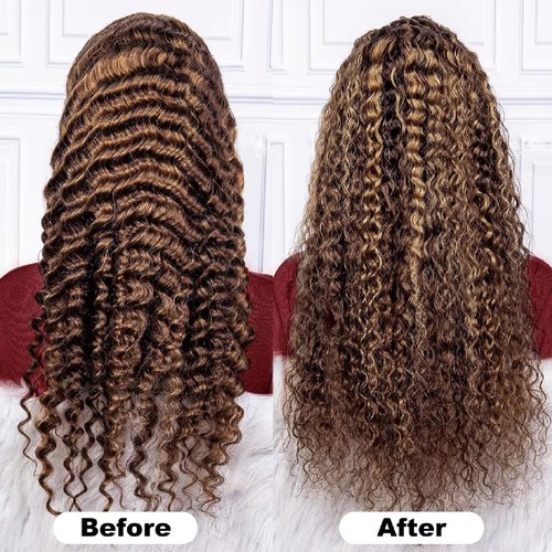 13x6 Highlight Ombre Deep Wave Lace Front Wigs Human Hair Pre Plucked 22 Inch... - Picture 3 of 6