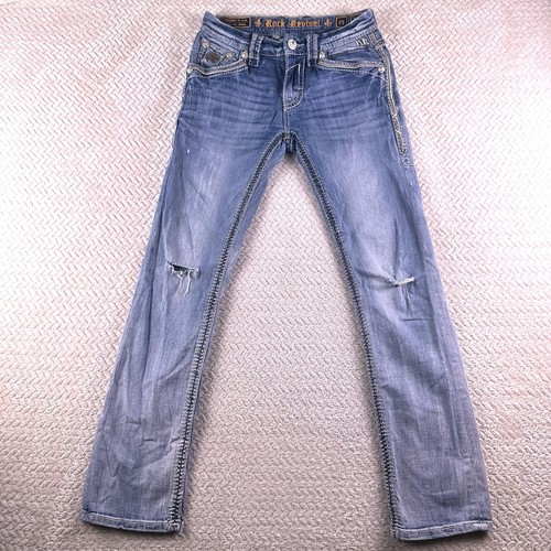Rock Revival Men’s 28 Distressed Slim Straight Country Rock Metal Embellished - Picture 2 of 22