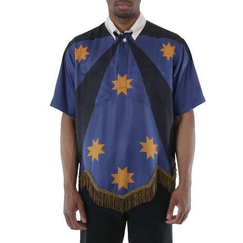Burberry Bullion Fringing Geometric Print Silk Tunic Shirt, Size X-Small