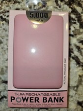 NIB Slim Rechargeable Power Bank 5,000 mAh USB port, Micro USB port PINK