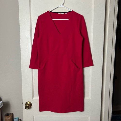 Boden Rojo Bronce Otomana Manga 3/4 Cuello en V Vestido Mujer 10 Costillas Clásico Cápsula - Imagen 2 de 10