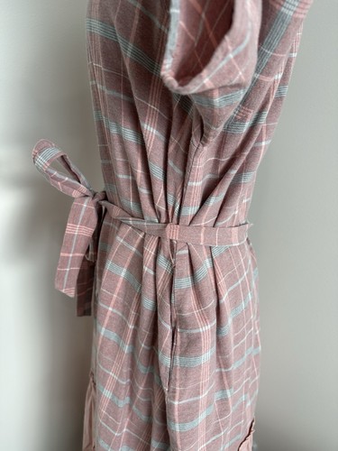 La Boheme Girls Pink Linen Cotton Check Tartan Midi Dress Modest Cottagecore M L - Picture 7 of 21