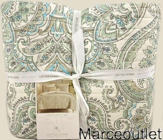 Levtex Home Assisi Cotton Reversible KING Quilt & Pillowshams Set Mint