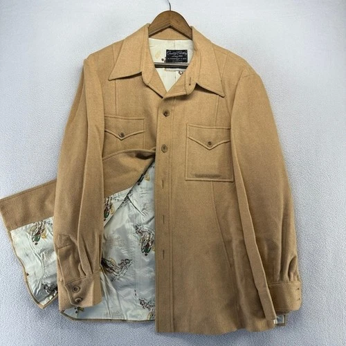 Vintage Hickey Freeman Jacket Men's 44 Large Brown Shirt Camel Hair Lined 70s image 2