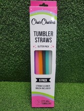 Char Charms Tumbler Straws Glitter 6-Pack, Straw Cleaner Brush Included - 40 oz