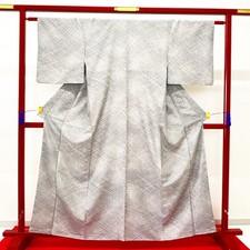 Japanese Kimono 'KOMON' Polyester/Gray/Classic pattern/Length:164cm N1008