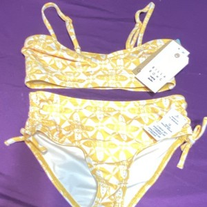 Billabong Girls 2-Piece Floral Bikini Yellow/White Bandeau Adjustable Size 10