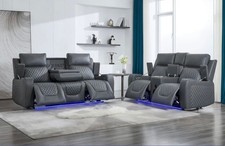 Olivia Power Recliner Sofa, Black Leather 3+2 Seater Set Extras, See Description