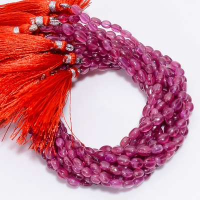 Natural Pink Ruby Gemstone Tumbled Shape Smooth Beads 4X3 7X4mm Strand 8'' AB-843