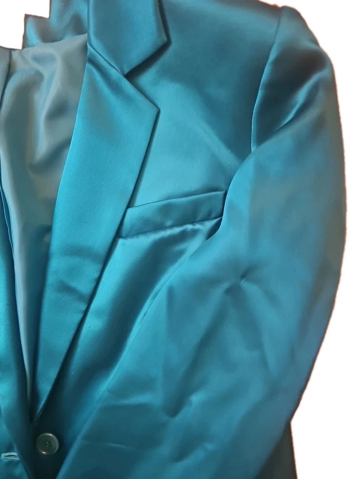 复古 Calvin Klein 女式丝绸西装外套 14 码单扣带肩垫 — 第 2/4 张图片