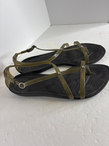 Crocs Sandals WMS SZ 8 Green Brown Isabelle Gladiator Jelly Strappy Flat Shoes