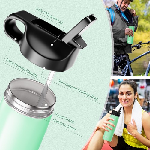 22 oz Double-Walled Insulated Water Bottle Leakproof Stainless Steel Turquoise - Picture 6 of 10
