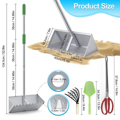 Sand Flea Rake for Beach, Shark Tooth Sifter 16 Inch Aluminum Beach Sifter wi... - Foto 2 di 8