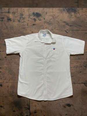 Vintage Chevron Gas Station Employee Uniform Short Sleeve Button Up Shirt 17.5