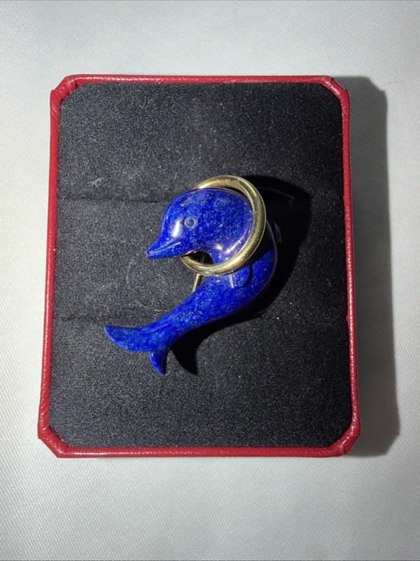 Authentic TIFFANY&Co. Lapis dolphin brooch with Gold Metal