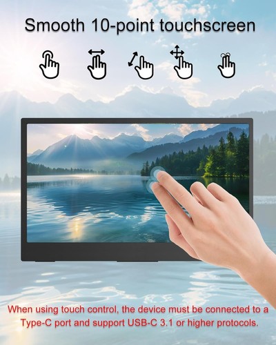 14.1'' Portable Touchscreen Monitor - Ultra-Thin FHD 1080P, Built-in Speakers - Picture 4 of 8