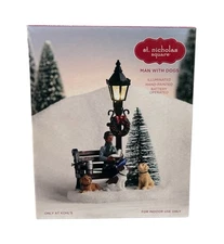St Nicholas Square Illuminated Hand Painted Table Decoration NEW Man with Dogs