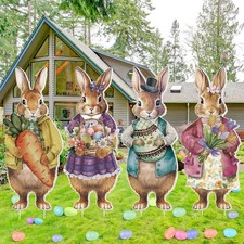 4 Pcs Easter Retro Bunny Yard Signs Decorations Cute Easter Bunny Signs with ...