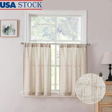 Linen Blend Sheer Curtains Semi Sheer Room Drapes Light Filtering Privacy Panels