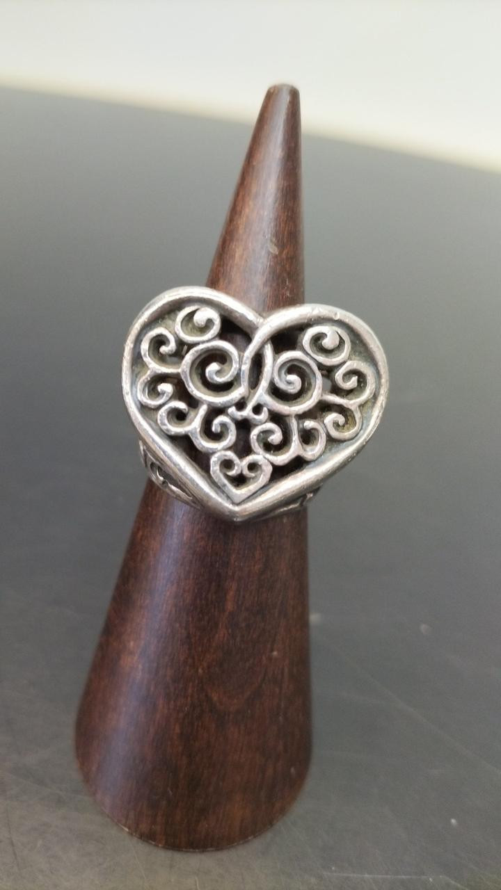 Bill Wall Leather Sterling Large Tribal Heart Ring US Size 6 Bill Wall Leather Sterling Large Tribal Heart Ring US Size 6
