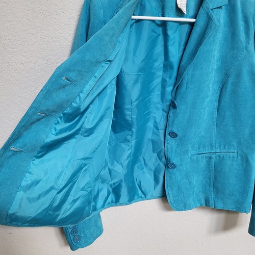 Studio Works Blazer Womens Size 8 Petite Fauz Suede Turquoise Vintage 90s Y2K - Picture 8 of 12