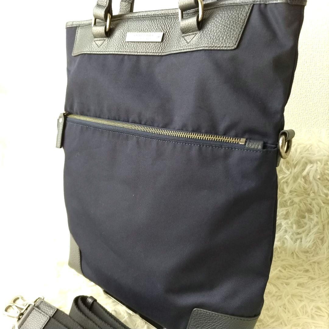 BURBERRY BLACK LABEL Navy Leather 2-Way Tote Shoulder Bag