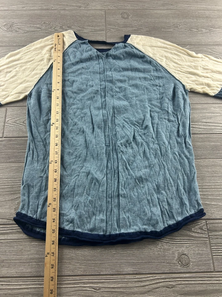 Chaqueta Suéter TITLE NINE Para Mujer Talla XL Mezcla Lana Merino Bloque de Color Azul/Blanco Foto 4 de 4