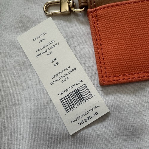 Nuovo portafoglio compatto TORY BURCH Immerso Slim Card Case arancione schiacciato e marrone chiaro 39111 - Foto 7 di 7