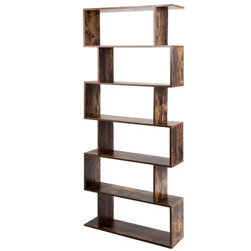 6 Tier S-Shaped Bookcase Z-Shelf Storage Rack Modern Flavor Bookshelf Brown - Bild 6 von 6