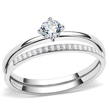Women's Ring Set, Clear CZ, Stainless Steel, Solitaire, Bridal Set, Sparkling CZ