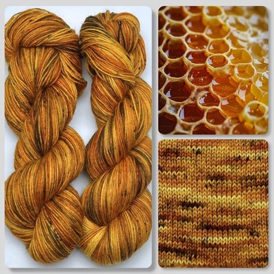 Handgefärbte Sockenwolle 100g 4fach SOFT Goldgelb Honig BraunStrickgarn Nr.35