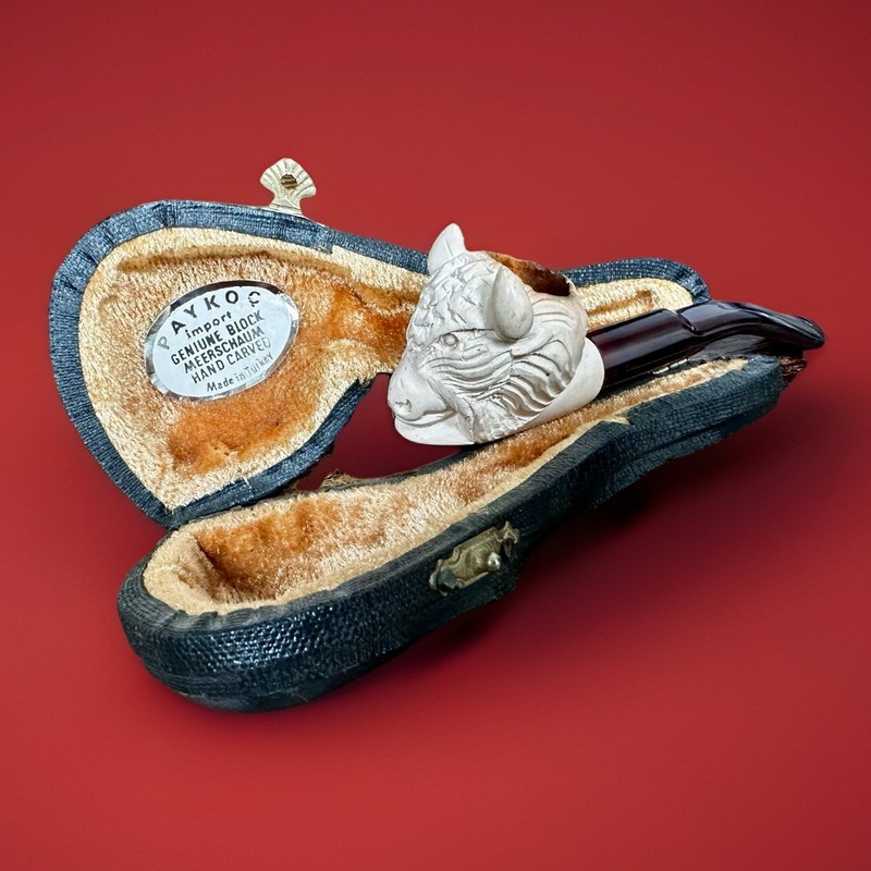 Sultan Turkish Meerschaum Pipe Hand Carved Bent Tobacco Pipe w/ Case Vintage