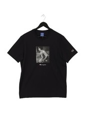 Image of Champion Men's T-Shirt L Black Graphic 100% Cotton Crew Neck Basic New with tags
