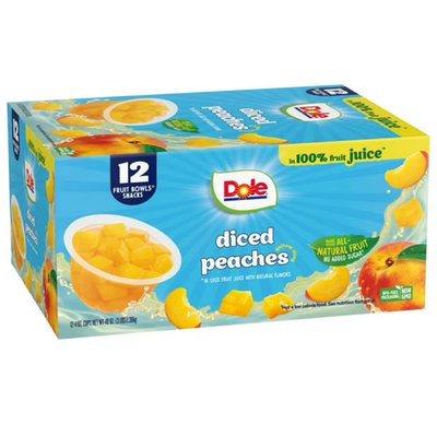 Dole Fruit Bowls Diced Peaches in 100% Fruit Juice, oz Cups (12