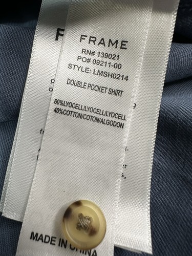Frame Men’s Small Double Pocket Shirt Long Sleeve Button Blue • NEW - Picture 8 of 12